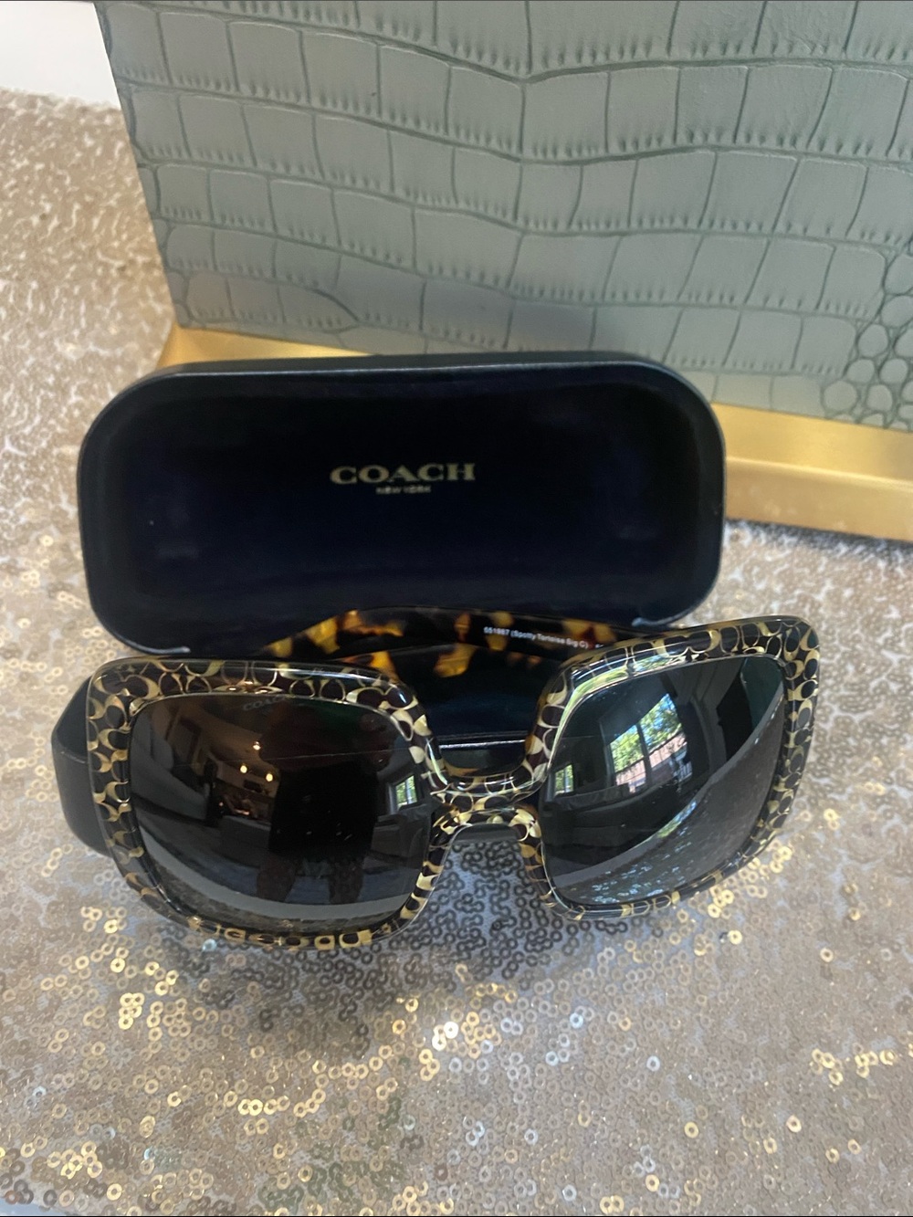 Coach Leopard-Print Oversized Sunglasses with Black Lenses
